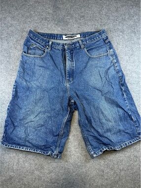 Vtg Anchor Blue Baggy Denim Shorts Men W32 Y2K Med Wash Jorts Skate Punk Alt